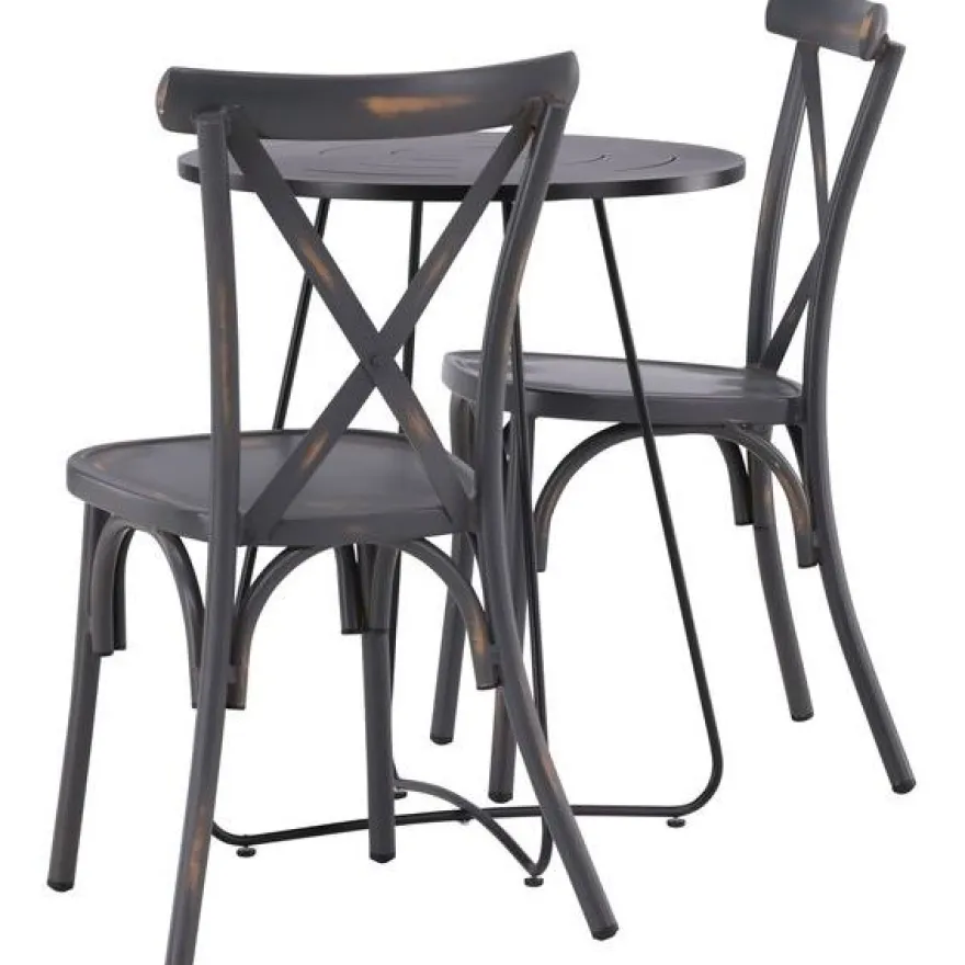 Parvekeryhmä Venture Home, ø60cm Bacong-pöytä + 2 mustaa Tablas-tuolia