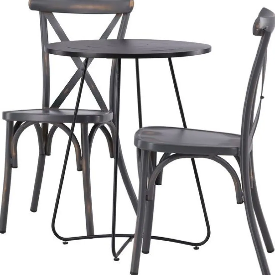 Parvekeryhmä Venture Home, ø60cm Bacong-pöytä + 2 mustaa Tablas-tuolia