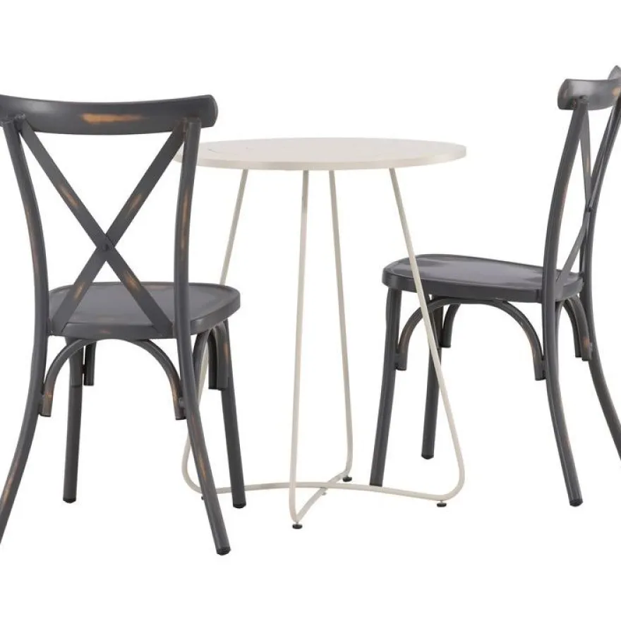 Parvekeryhmä Venture Home, ø60cm Bacong-pöytä + 2 mustaa Tablas-tuolia