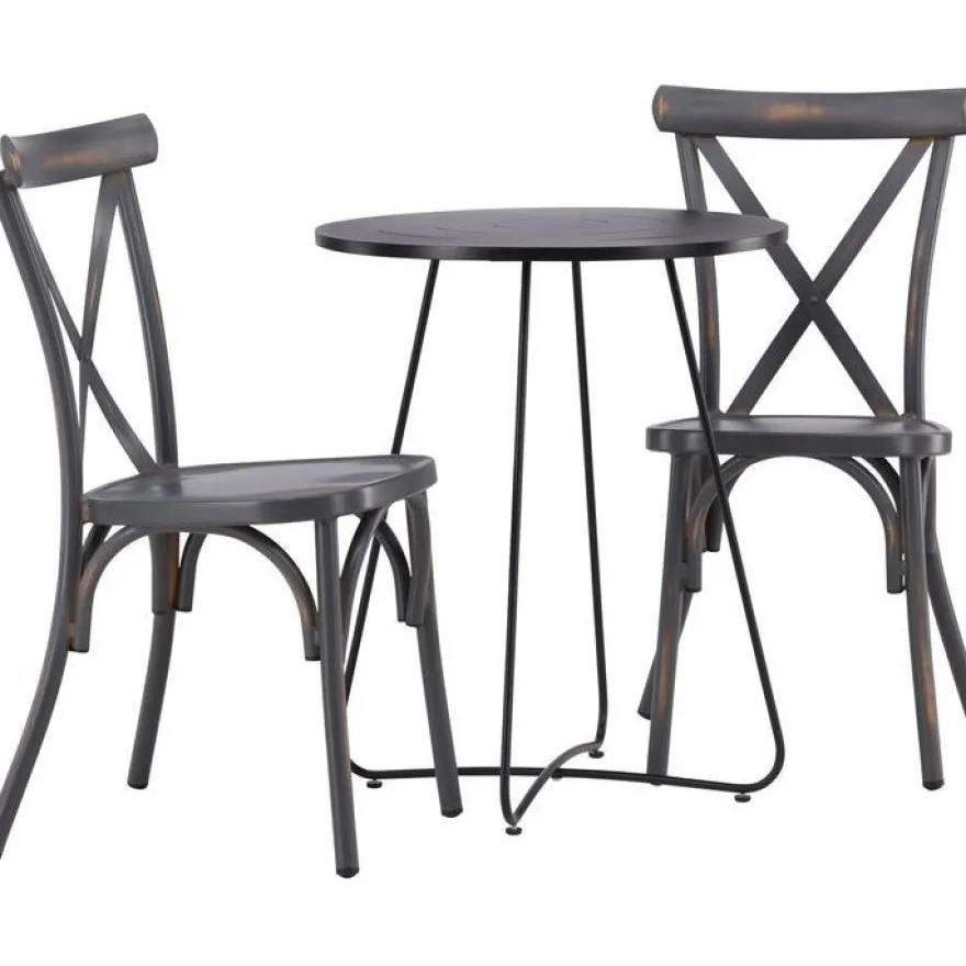 Parvekeryhmä Venture Home, ø60cm Bacong-pöytä + 2 mustaa Tablas-tuolia