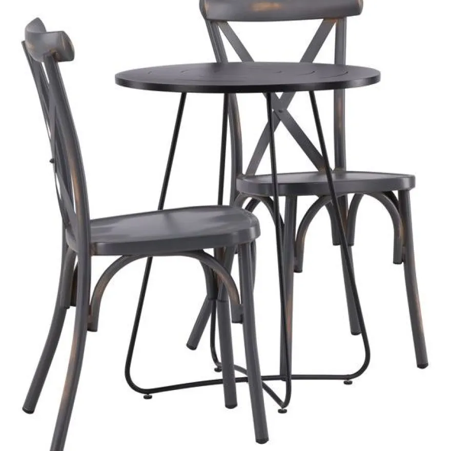 Parvekeryhmä Venture Home, ø60cm Bacong-pöytä + 2 mustaa Tablas-tuolia