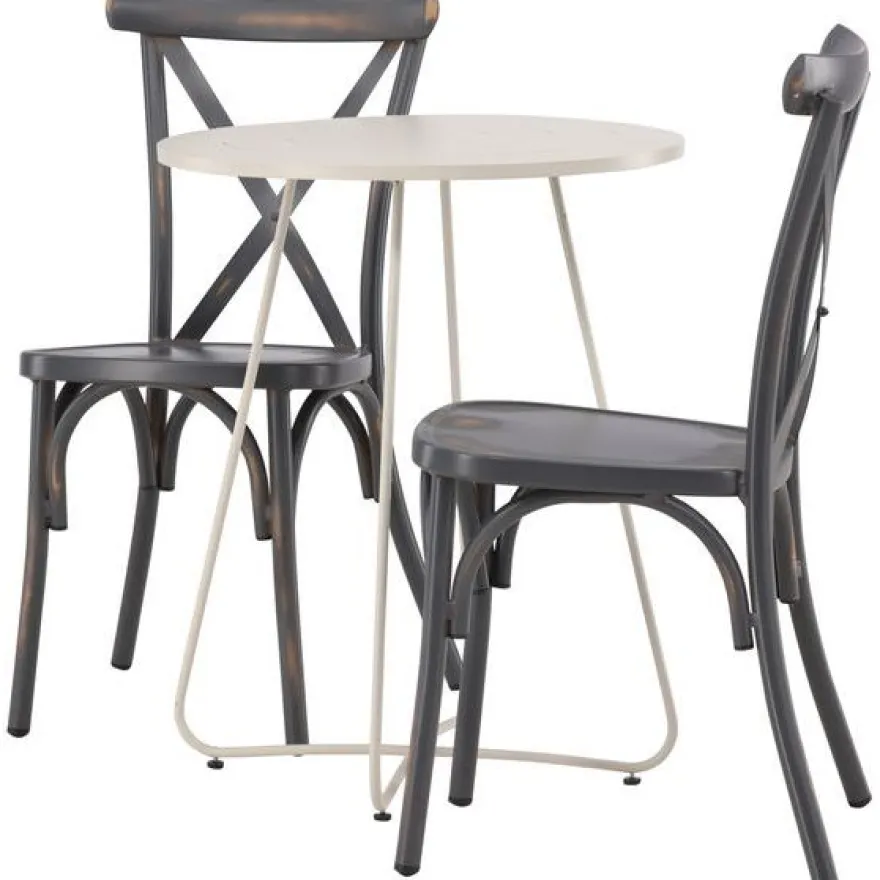 Parvekeryhmä Venture Home, ø60cm Bacong-pöytä + 2 mustaa Tablas-tuolia