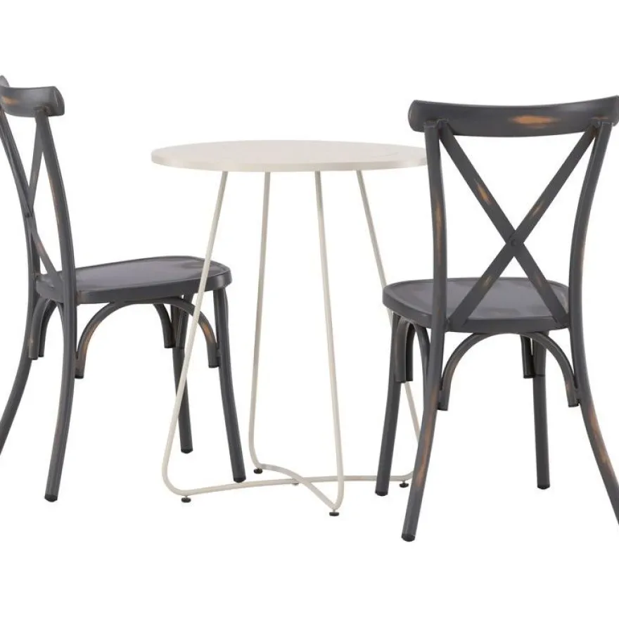 Parvekeryhmä Venture Home, ø60cm Bacong-pöytä + 2 mustaa Tablas-tuolia