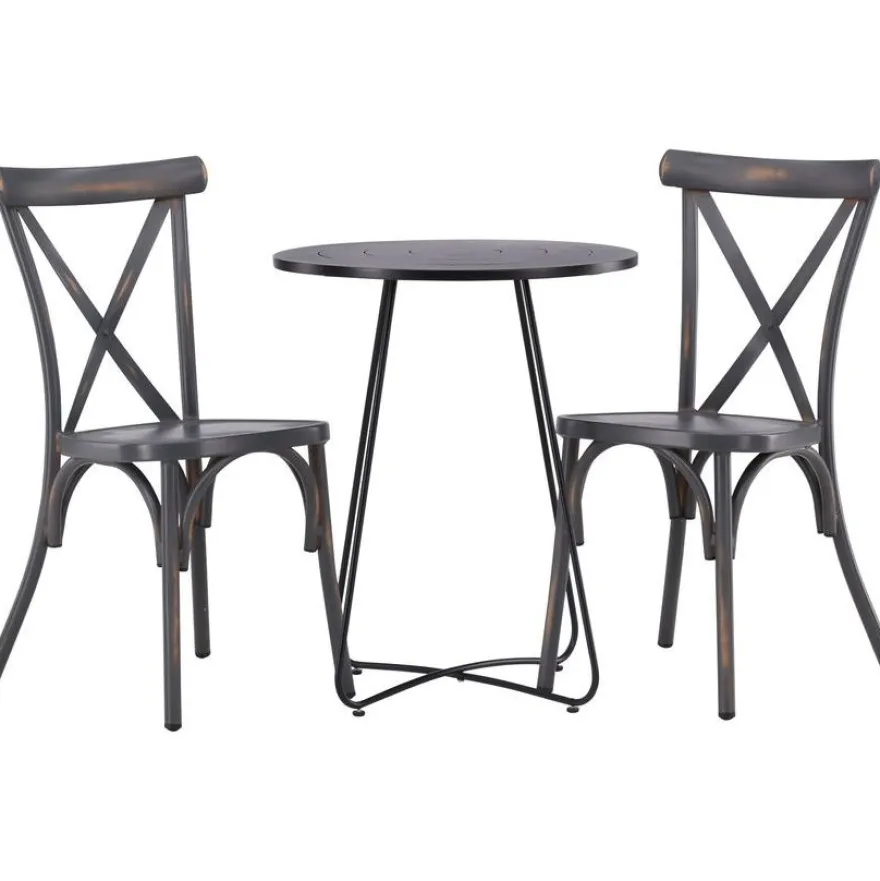 Parvekeryhmä Venture Home, ø60cm Bacong-pöytä + 2 mustaa Tablas-tuolia