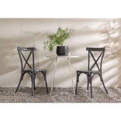 Parvekeryhmä Venture Home, ø60cm Bacong-pöytä + 2 mustaa Tablas-tuolia