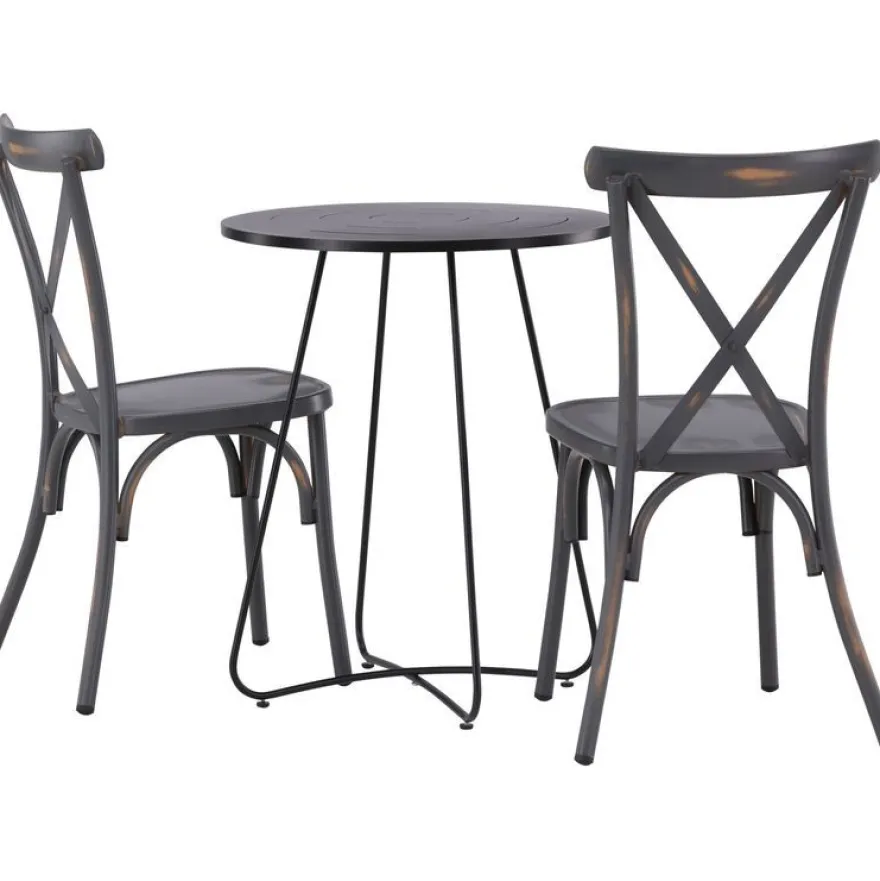 Parvekeryhmä Venture Home, ø60cm Bacong-pöytä + 2 mustaa Tablas-tuolia