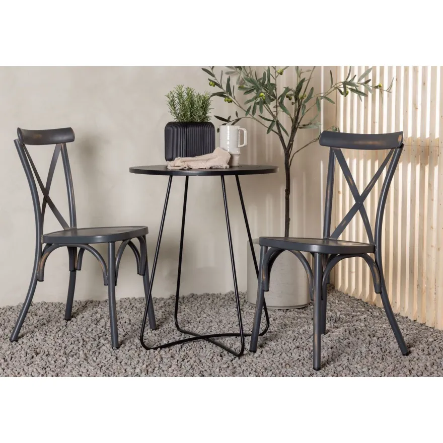 Parvekeryhmä Venture Home, ø60cm Bacong-pöytä + 2 mustaa Tablas-tuolia