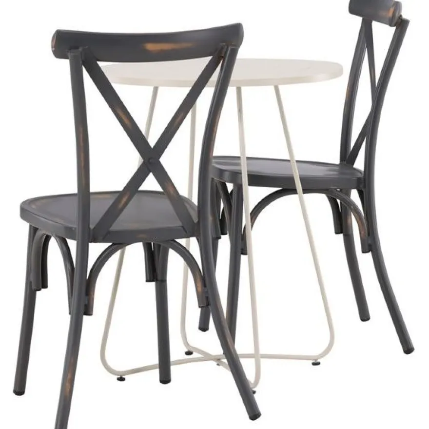Parvekeryhmä Venture Home, ø60cm Bacong-pöytä + 2 mustaa Tablas-tuolia