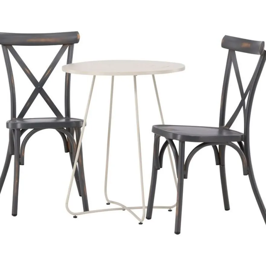 Parvekeryhmä Venture Home, ø60cm Bacong-pöytä + 2 mustaa Tablas-tuolia