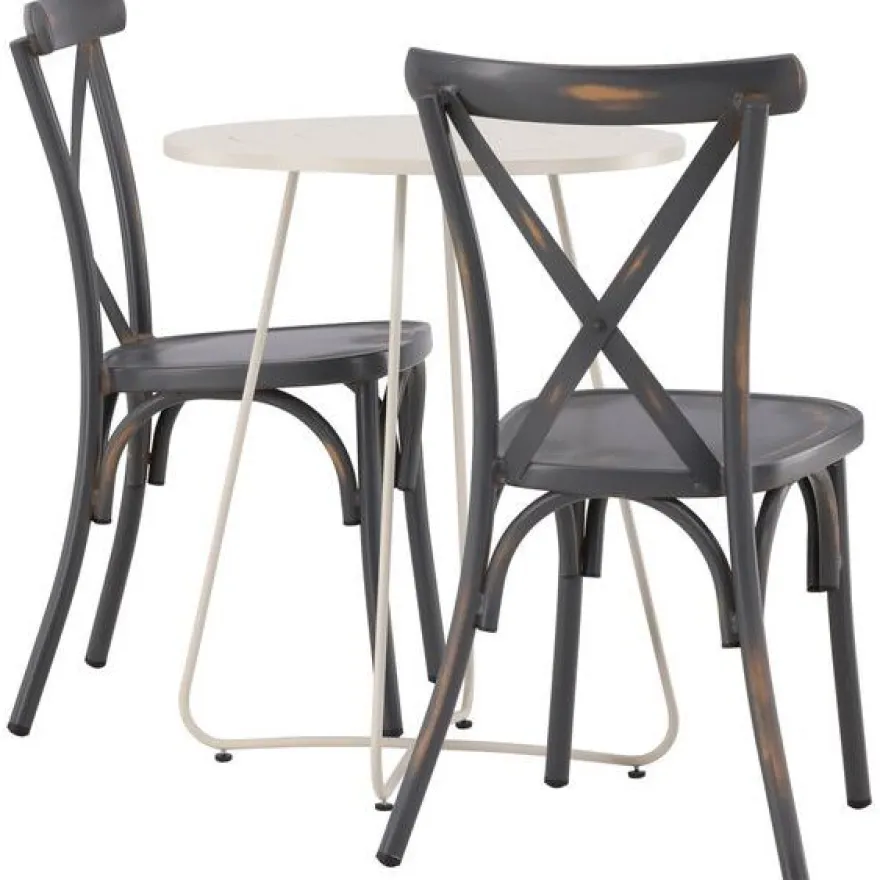 Parvekeryhmä Venture Home, ø60cm Bacong-pöytä + 2 mustaa Tablas-tuolia