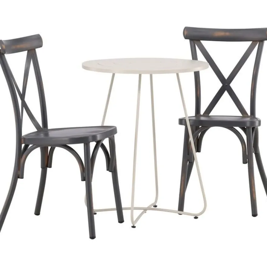 Parvekeryhmä Venture Home, ø60cm Bacong-pöytä + 2 mustaa Tablas-tuolia