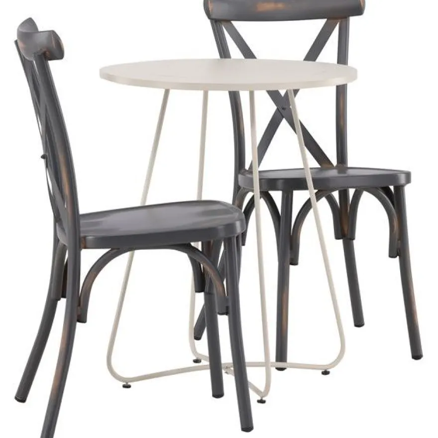 Parvekeryhmä Venture Home, ø60cm Bacong-pöytä + 2 mustaa Tablas-tuolia