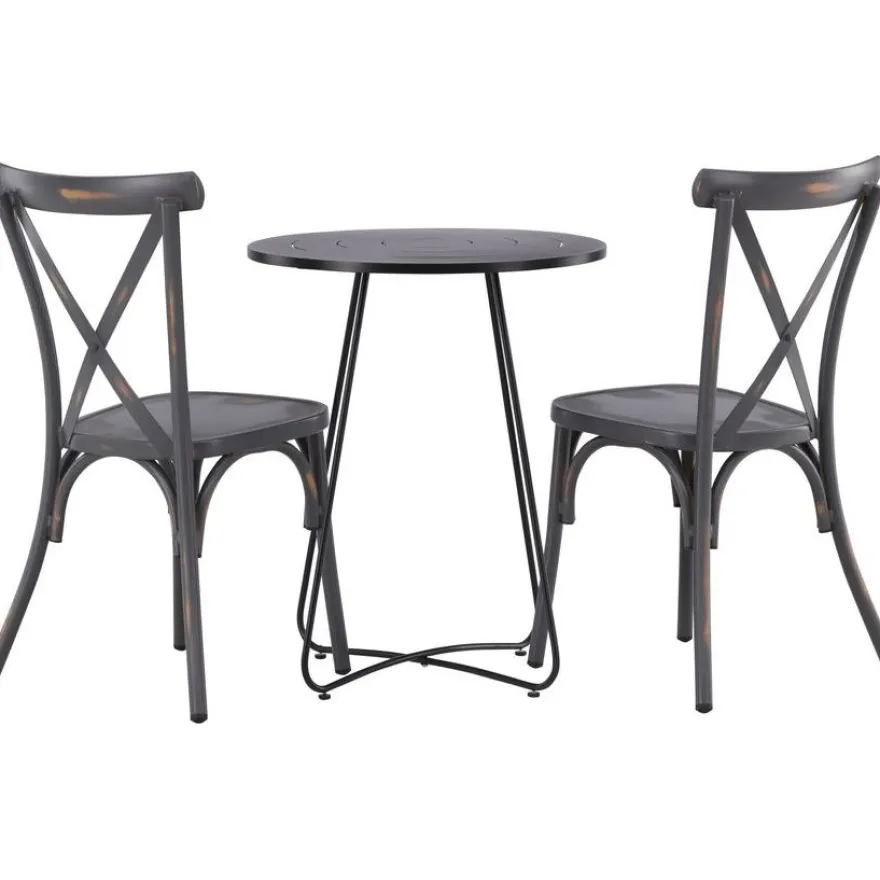 Parvekeryhmä Venture Home, ø60cm Bacong-pöytä + 2 mustaa Tablas-tuolia