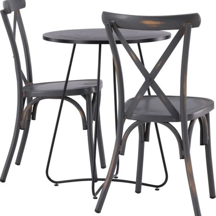 Parvekeryhmä Venture Home, ø60cm Bacong-pöytä + 2 mustaa Tablas-tuolia