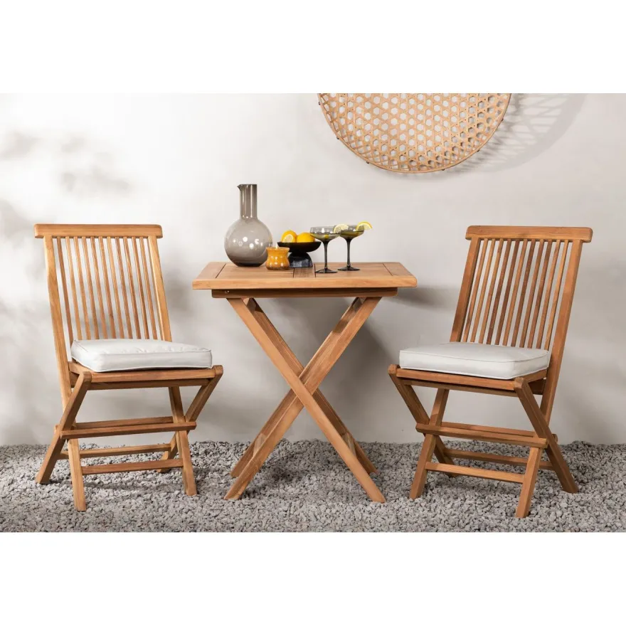 Parvekeryhmä Venture Home, 70x70cm Kenya-pöytä + 2 Kenya-taittotuolia, pehmusteilla
