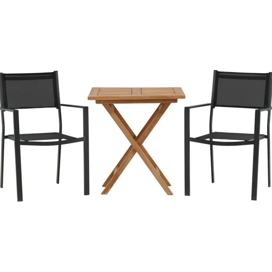 Parvekeryhmä Venture Home, 70x70cm Kenya-pöytä + 2 mustaa, pinottavaa Copacabana-tuolia