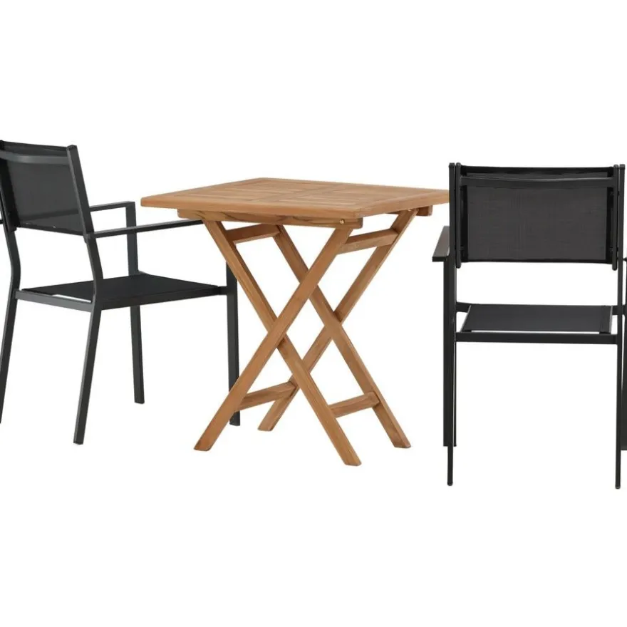 Parvekeryhmä Venture Home, 70x70cm Kenya-pöytä + 2 mustaa, pinottavaa Copacabana-tuolia