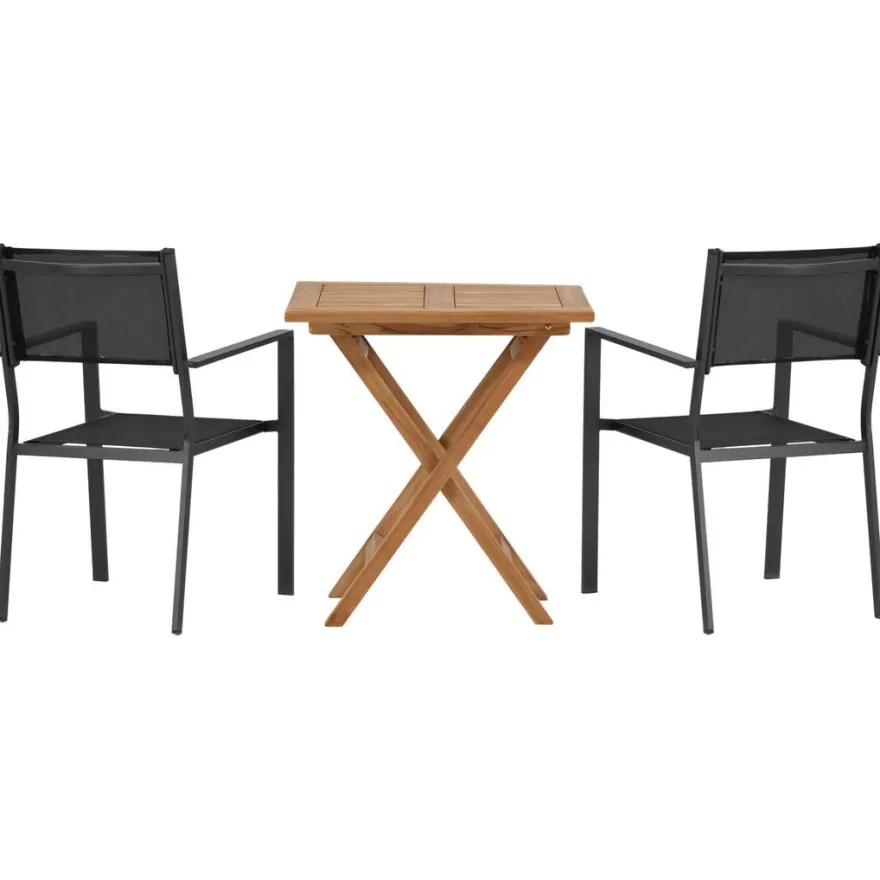 Parvekeryhmä Venture Home, 70x70cm Kenya-pöytä + 2 mustaa, pinottavaa Copacabana-tuolia