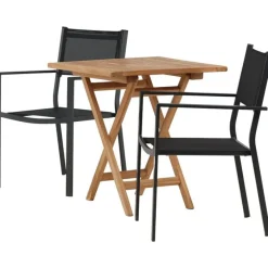 Parvekeryhmä Venture Home, 70x70cm Kenya-pöytä + 2 mustaa, pinottavaa Copacabana-tuolia