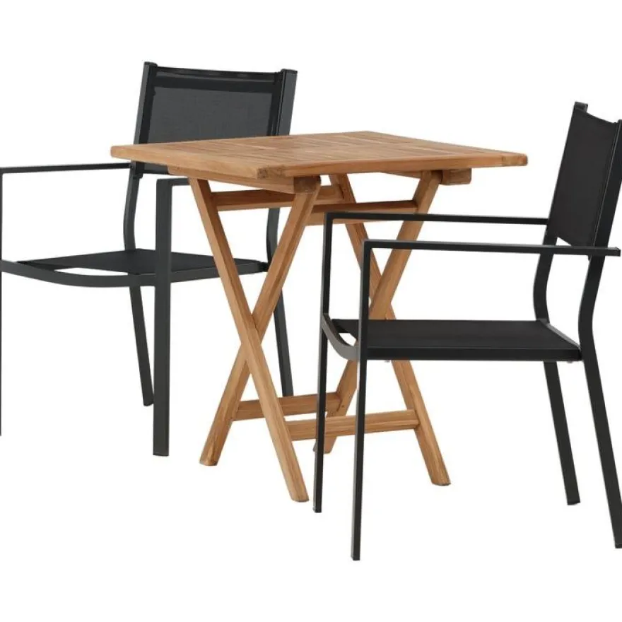 Parvekeryhmä Venture Home, 70x70cm Kenya-pöytä + 2 mustaa, pinottavaa Copacabana-tuolia