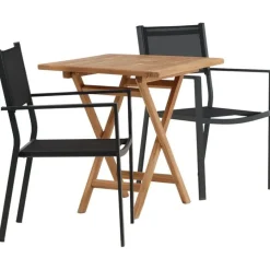 Parvekeryhmä Venture Home, 70x70cm Kenya-pöytä + 2 mustaa, pinottavaa Copacabana-tuolia