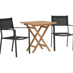 Parvekeryhmä Venture Home, 70x70cm Kenya-pöytä + 2 mustaa, pinottavaa Copacabana-tuolia