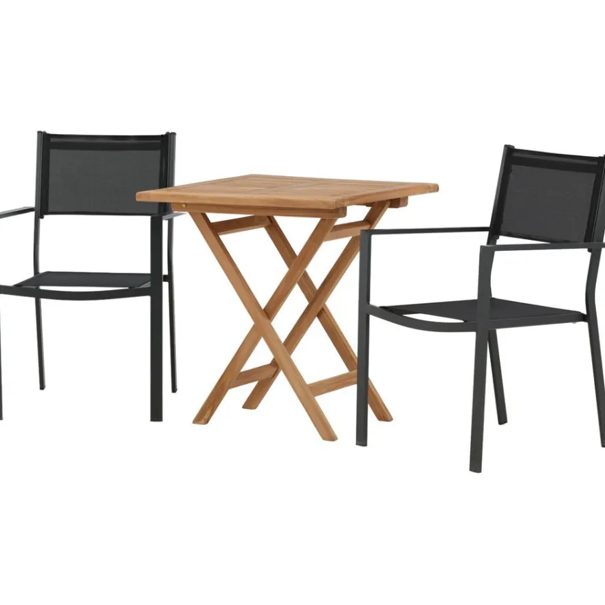Parvekeryhmä Venture Home, 70x70cm Kenya-pöytä + 2 mustaa, pinottavaa Copacabana-tuolia