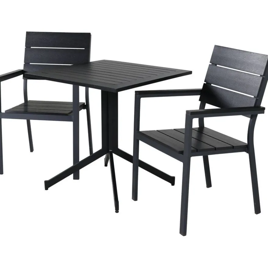 Parvekeryhmä Venture Home, 70x70cm Way-pöytä + 2 mustaa, pinottavaa Levels-tuolia