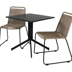 Parvekeryhmä Venture Home, 70x70cm Way-pöytä + 2 ruskeaa, pinottavaa Lindos-tuolia