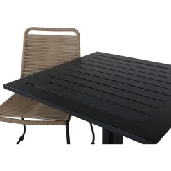 Parvekeryhmä Venture Home, 70x70cm Way-pöytä + 2 ruskeaa, pinottavaa Lindos-tuolia