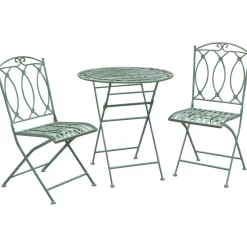 Parvekesetti Home4you Mint, pöytä + 2 tuolia, takorauta, antiikkivihreä
