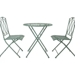 Parvekesetti Home4you Mint, pöytä + 2 tuolia, takorauta, antiikkivihreä