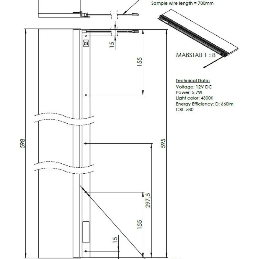 Peilikaappivalaisin Hiipakka Caino 60cm akryyli