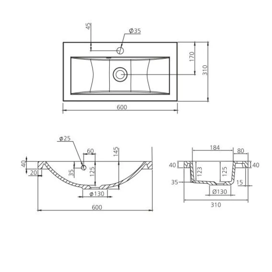 Pesuallas Grip Claudia Mini, 600x310mm, valumarmori, valkoinen