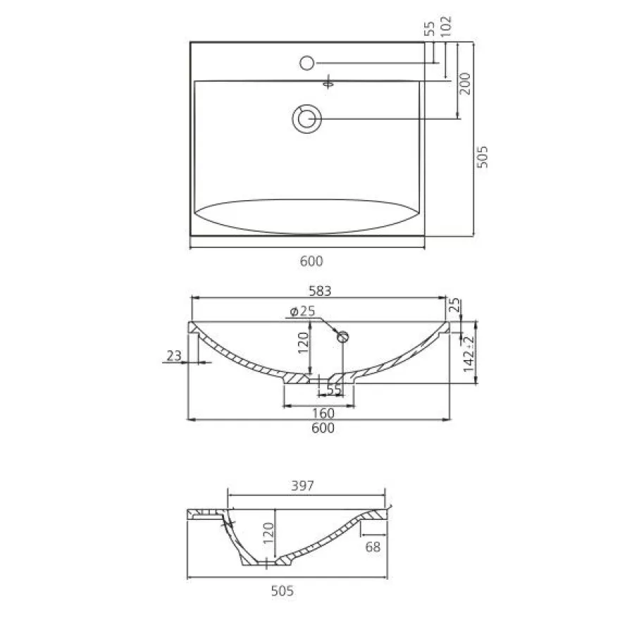 Pesuallas Grip Jojo 60, 600x505mm, valumarmori, valkoinen