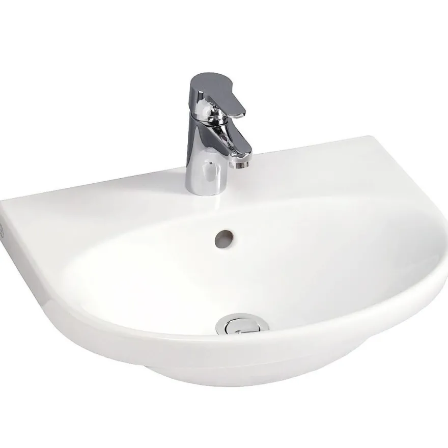 Pesuallas Gustavsberg Nautic, 50 cm, pultti/kannatinkiinnitys, hananreikä keskellä, CeramicPlus