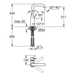 Pesuallashana Grohe Essence, sileä runko, kromi (23541001)