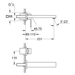 Pesuallashana Grohe Eurocube 23447000, piiloasennus, kaksireikäinen, M, kromi