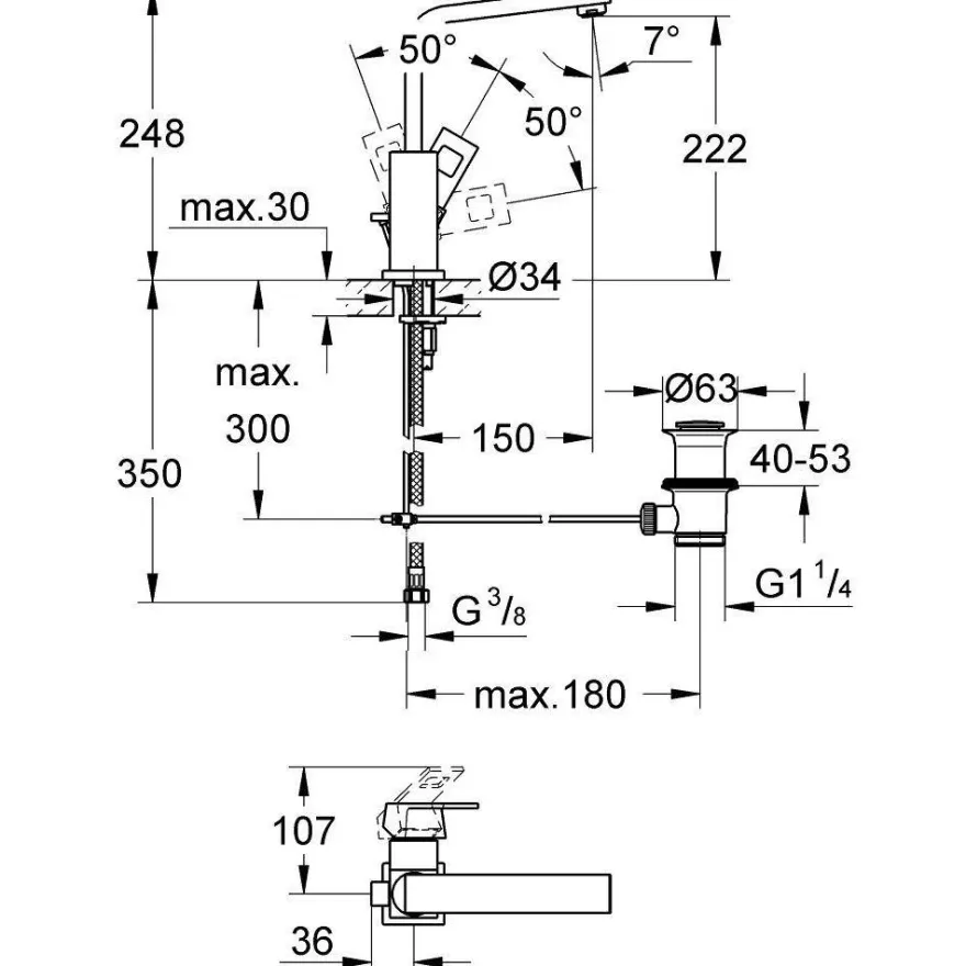 Pesuallashana korkea Grohe Eurocube 2313500E, kromi