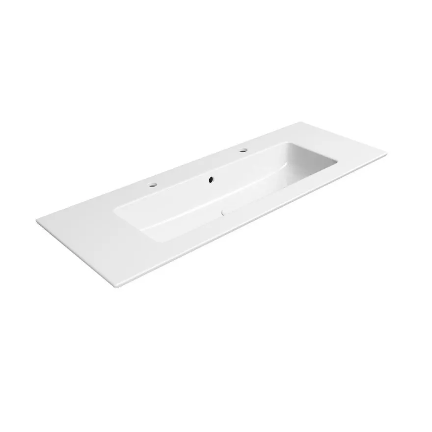 Pesuallas Interia Pura Slim 122x46cm, 2 hanareikää, ExtraGlaze-pinnoite, valkoinen