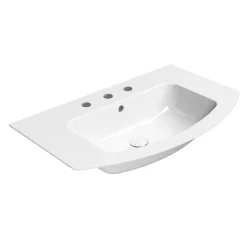 Pesuallas Interia Pura Slim 82x49cm, tasainen pohja, 3 hanareikää, ExtraGlaze-pinnoite, valkoinen