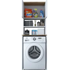Pesukonekaappi Linento Furniture KD101, valkoinen/pähkinäpuu
