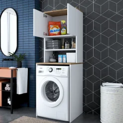 Pesukonekaappi Linento Furniture KD101, valkoinen/pähkinäpuu