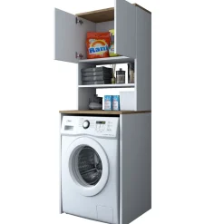 Pesukonekaappi Linento Furniture KD101, valkoinen/pähkinäpuu