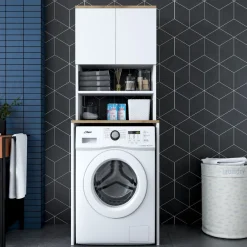 Pesukonekaappi Linento Furniture KD101, valkoinen/pähkinäpuu