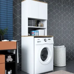 Pesukonekaappi Linento Furniture KD101, valkoinen/pähkinäpuu