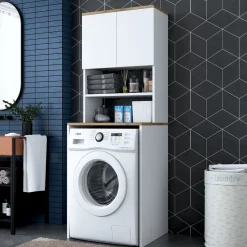 Pesukonekaappi Linento Furniture KD101, valkoinen/pähkinäpuu