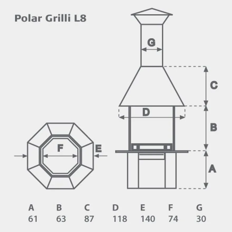 Pihagrilli Polar L8 ilman huuvaa
