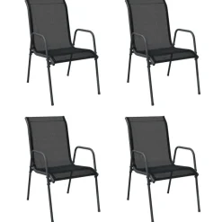Pihan tuolit, teräs ja textilene, musta, eri pakkauskokoja