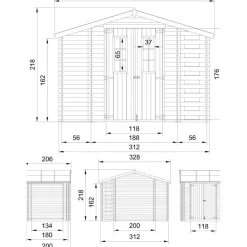 Pihavaja polttopuukatoksella Timbela M389C, 5.41m², eri vaihtoehtoja